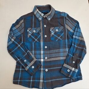 Boys Size 5 Blue & Gray Plaid Long Sleeve Button Down Shirt